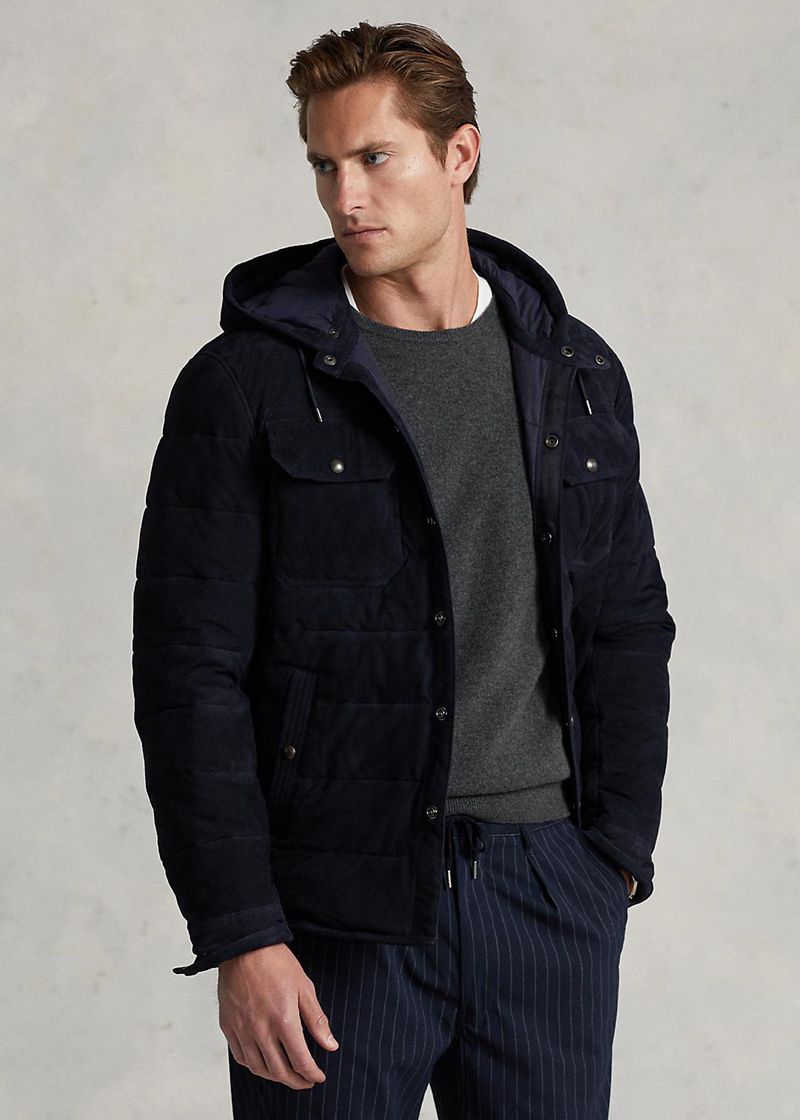 ポロ ラルフ ローレン ジャケット メンズ ネイビー Quilted Suede フード付き GQYKB1206